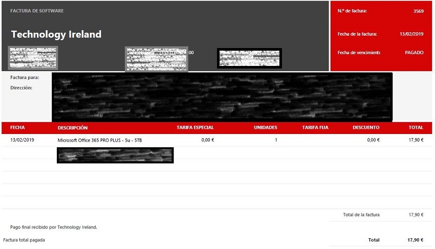 licencias office barato factura