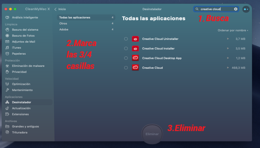 eliminar creative cloud en mac