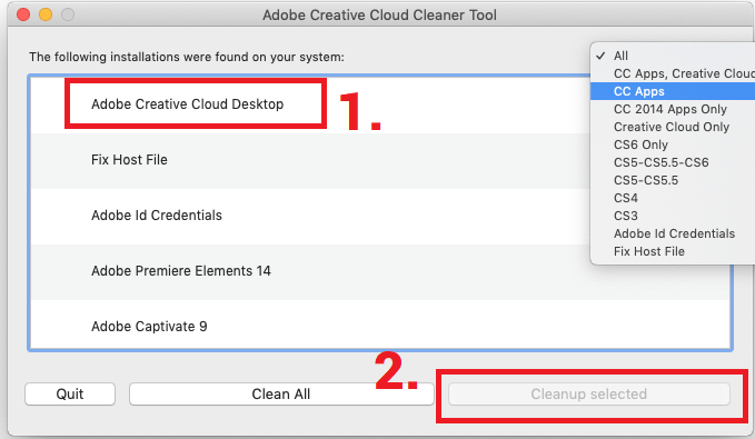 adobe creative cloud cleaner tool completed with errors