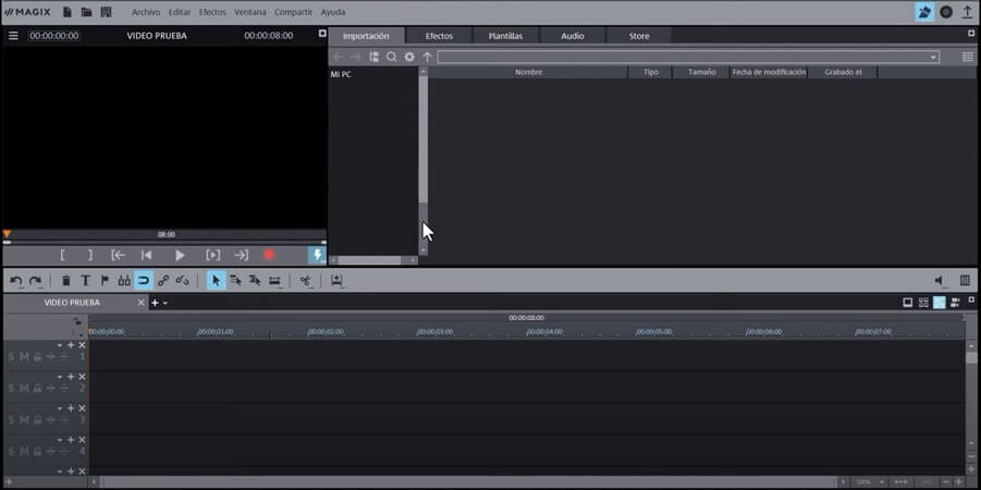 Interfaz Magix Video Deluxe 2024