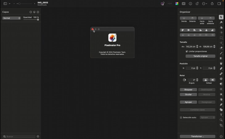 Interfaz Pixelmator Pro 2024 full