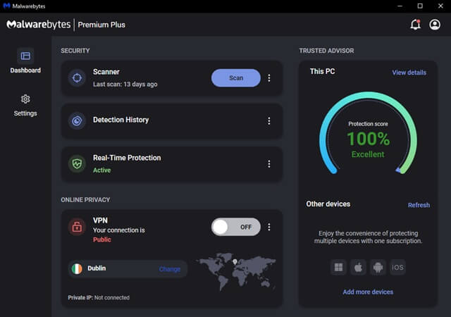 Interfaz Malwarebytes Premium 2025